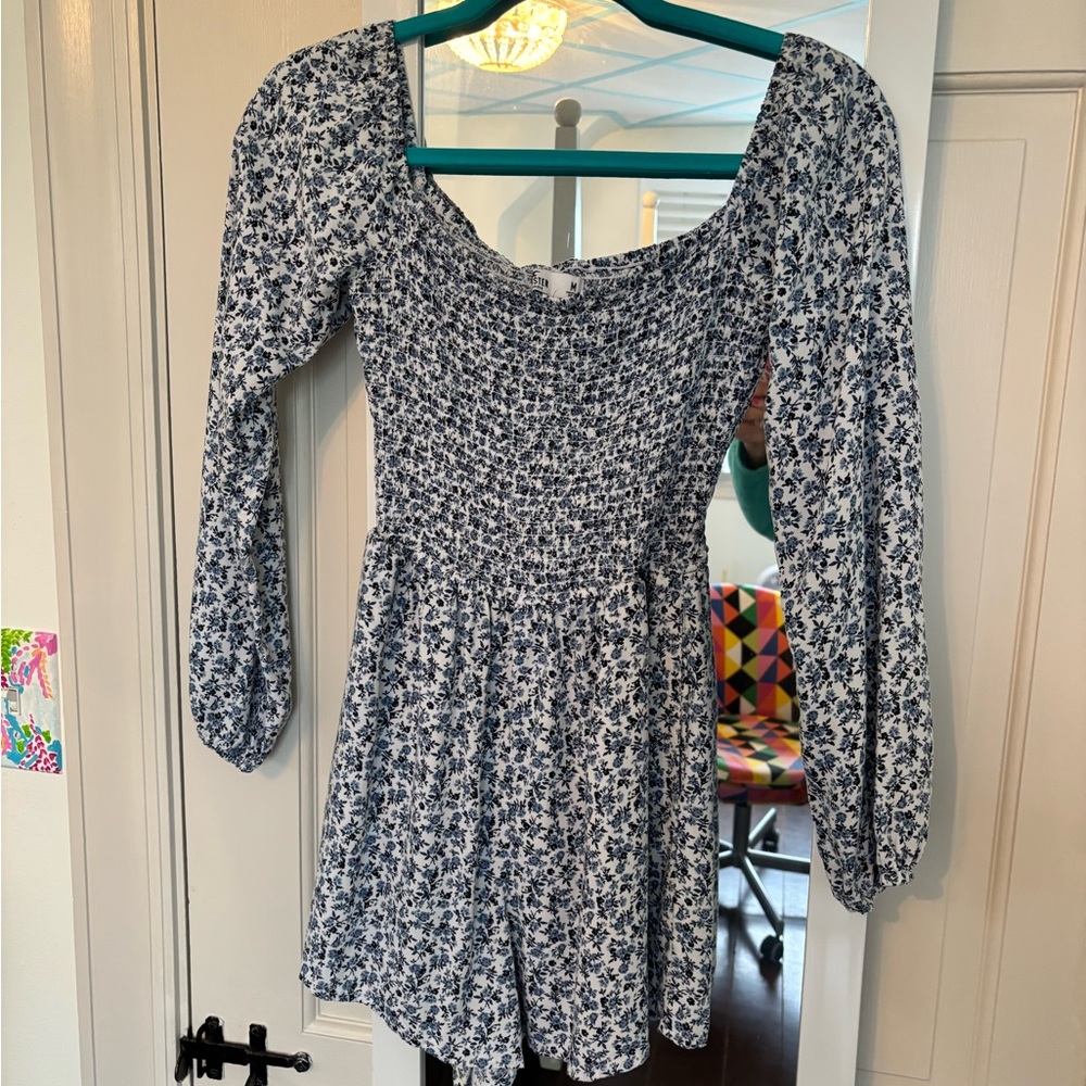 Hollister Blue & White Floral Smocked romper